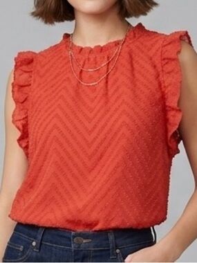 THML Coral Red Textured Ruffle Sleeve Blouse Women’s XL Boho Chic Top
